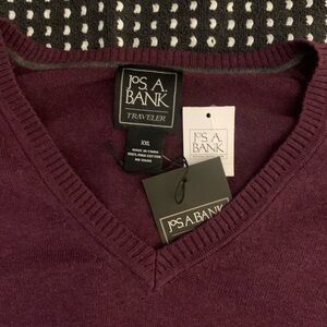 JOS A BANK Cranberry Pima Cotton V Neck Sweater